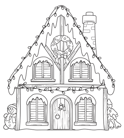 Santa House With Closed Shutters Coloring Page